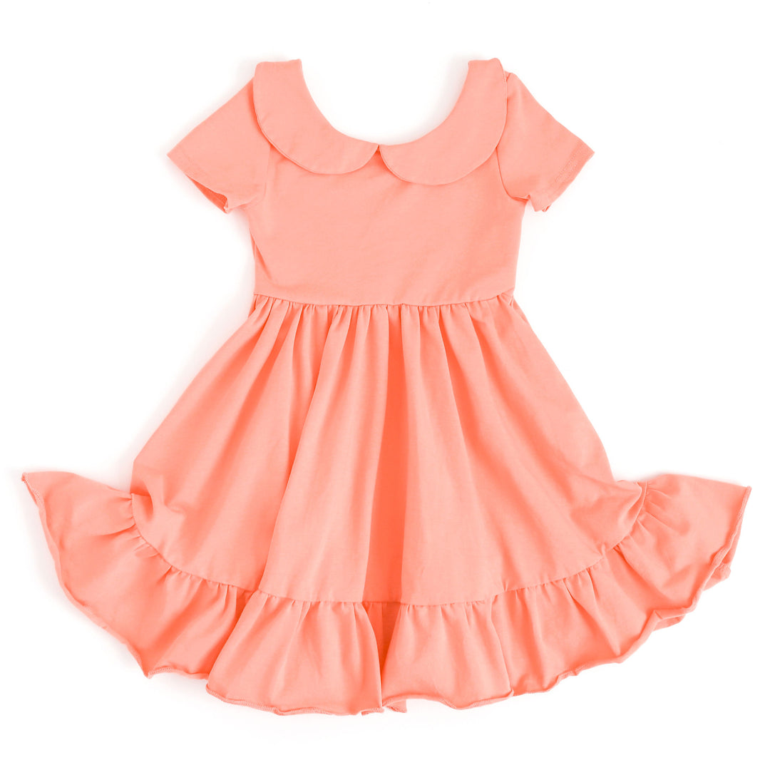 tangerine light orange girls party dress with a peter pan collar and pockets
