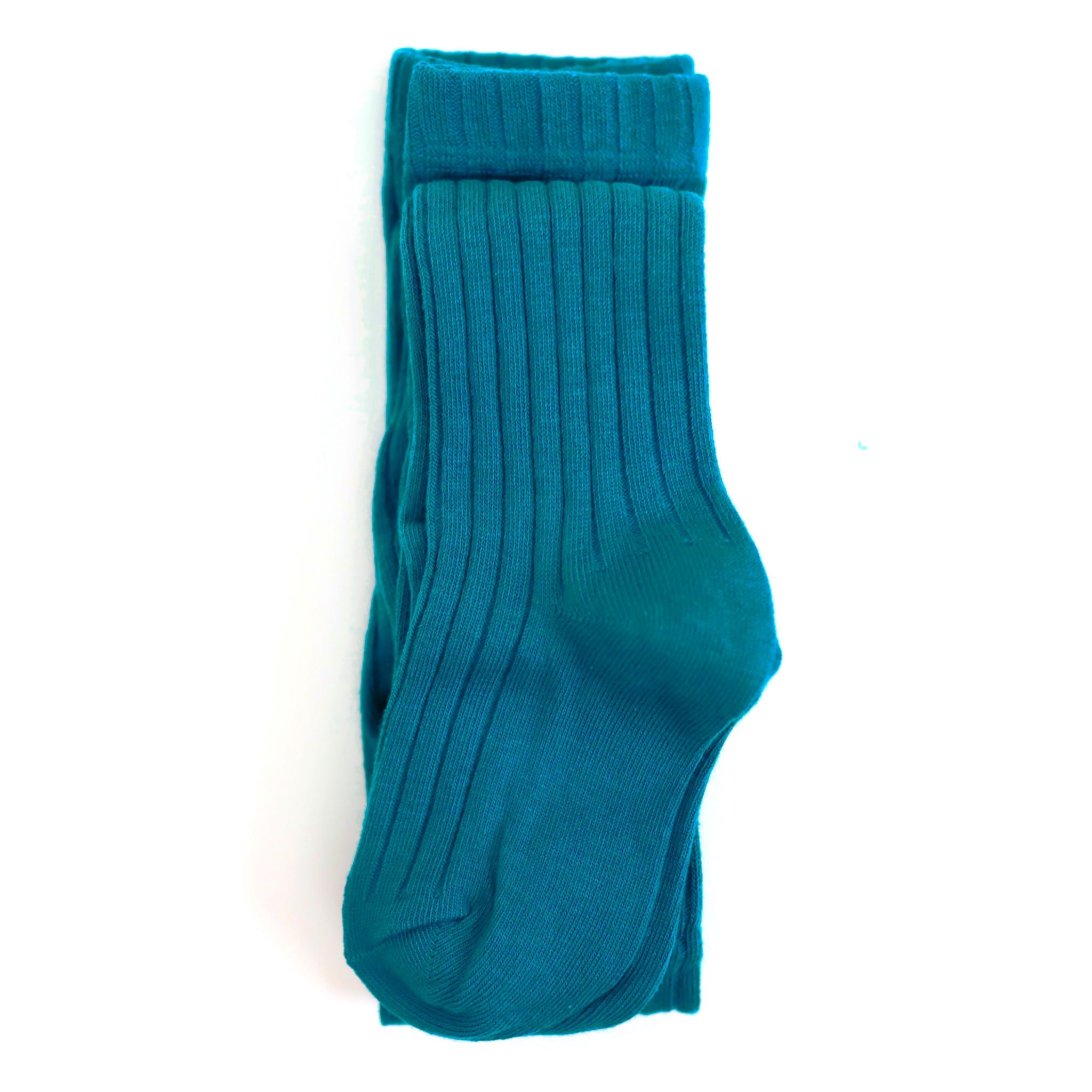 teal ribbed cotton tights for babies, toddlers and girls