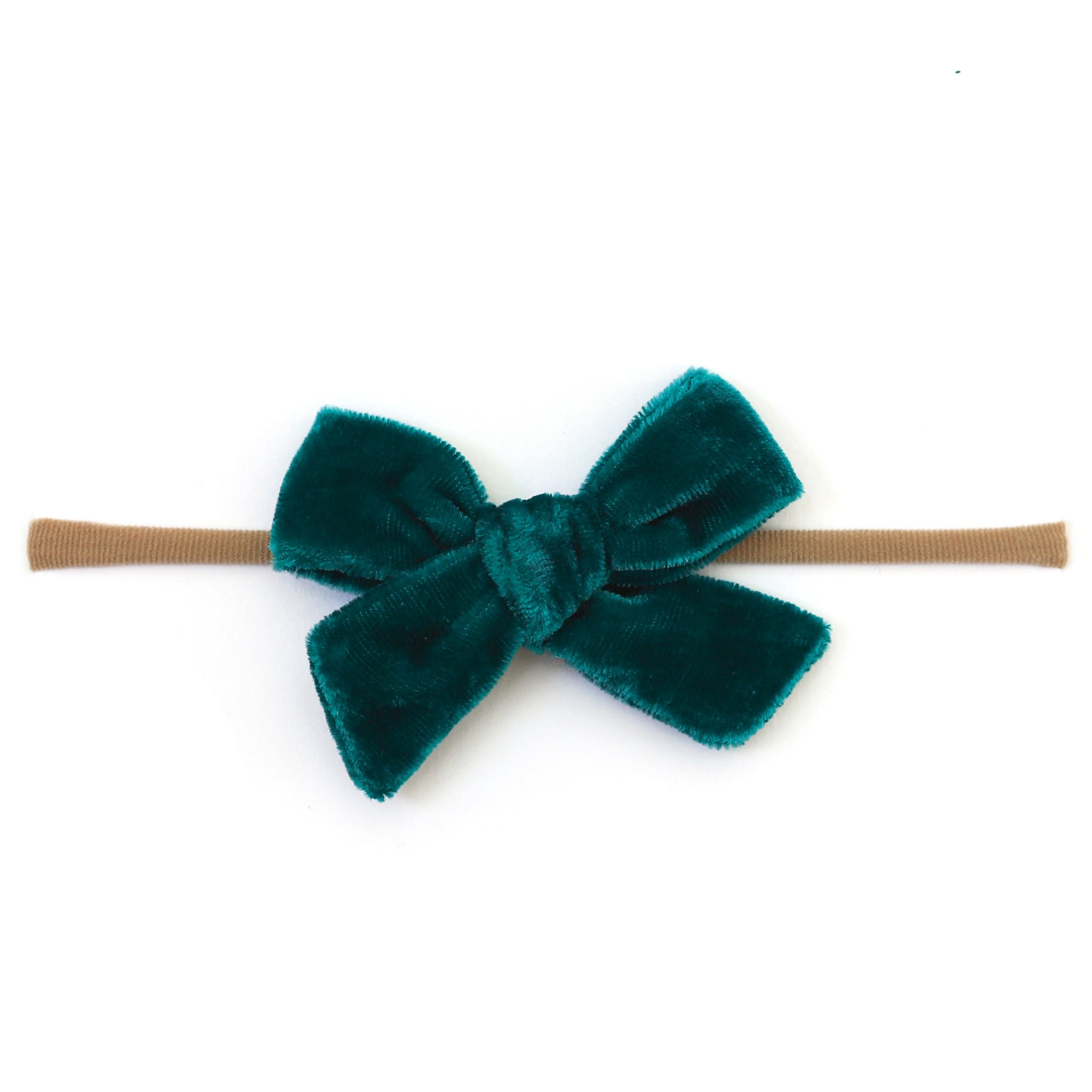 teal velvet baby bow on nylon headband