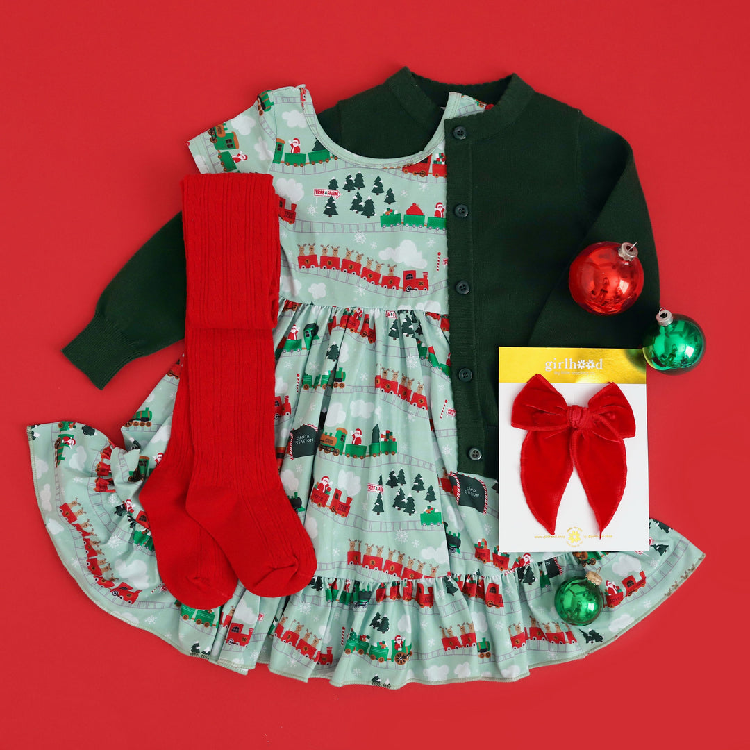 girls christmas trains twirl dress