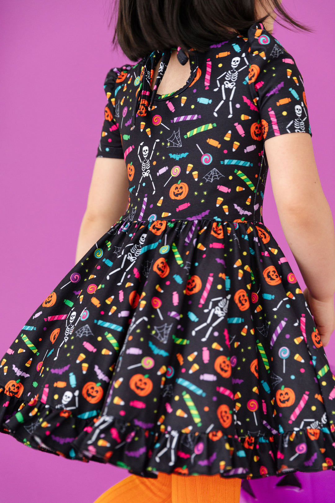 girls halloween print dress black with bright colors