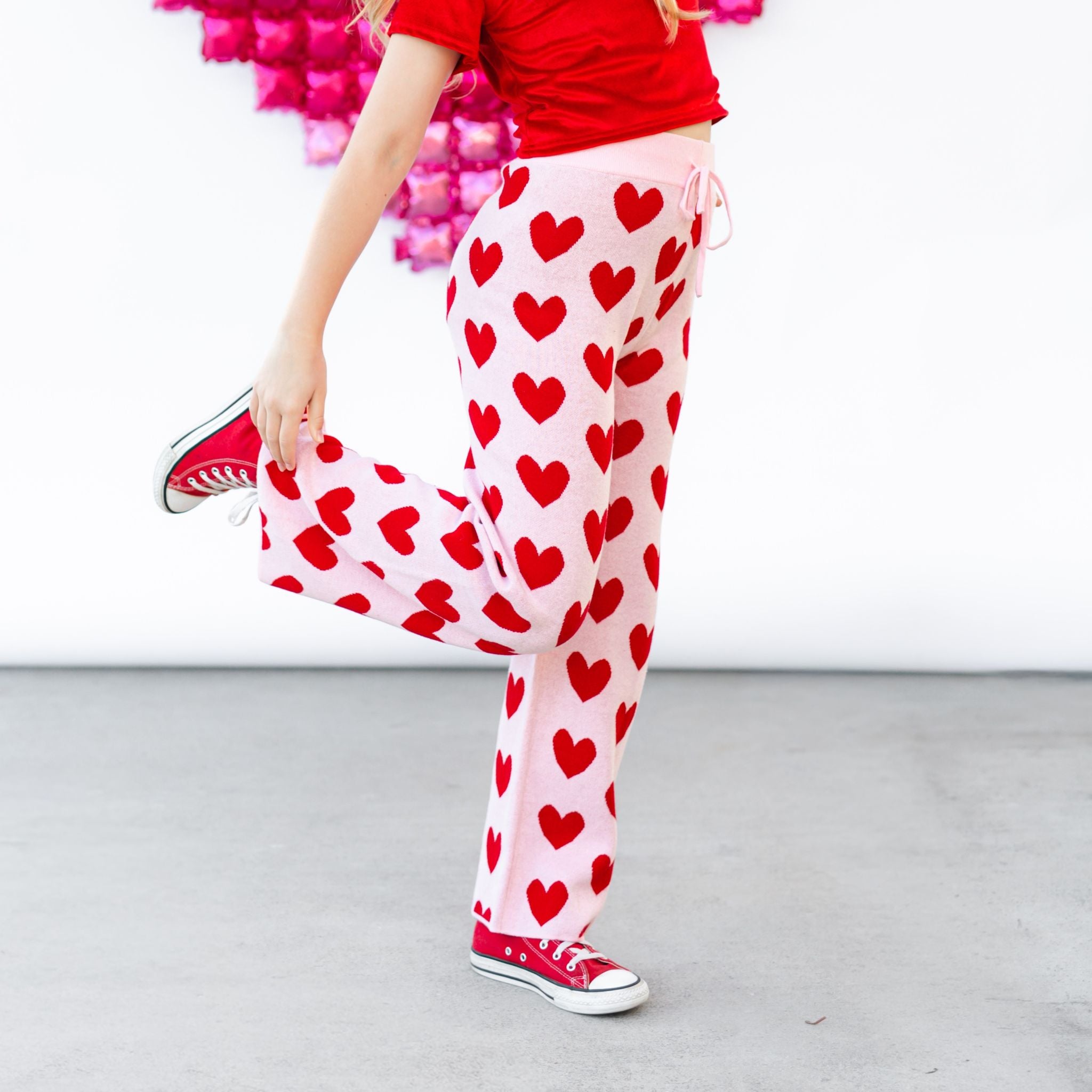 Girls' Valentine's Day Sweater Pants - Pink / Red Hearts – Little