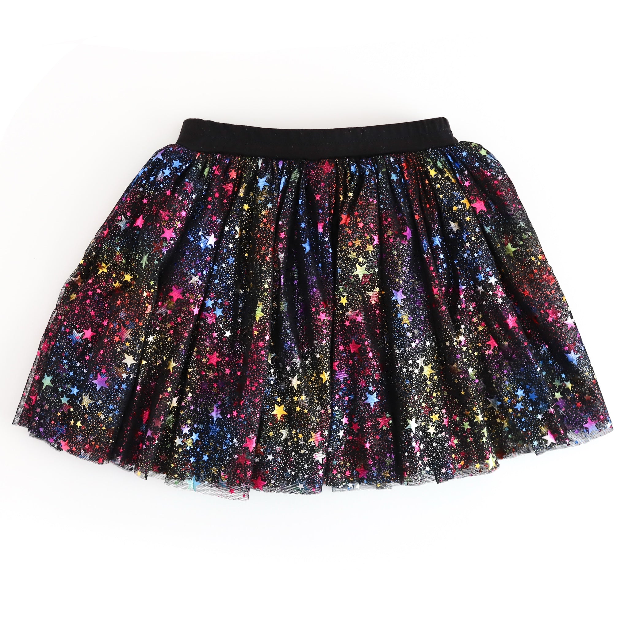 girls tutu skort in black tulle and rainbow metallic stars