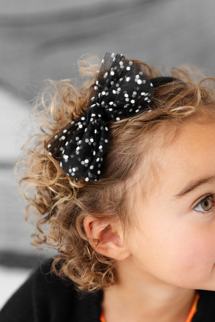 girls tulle headband black and white polka dots