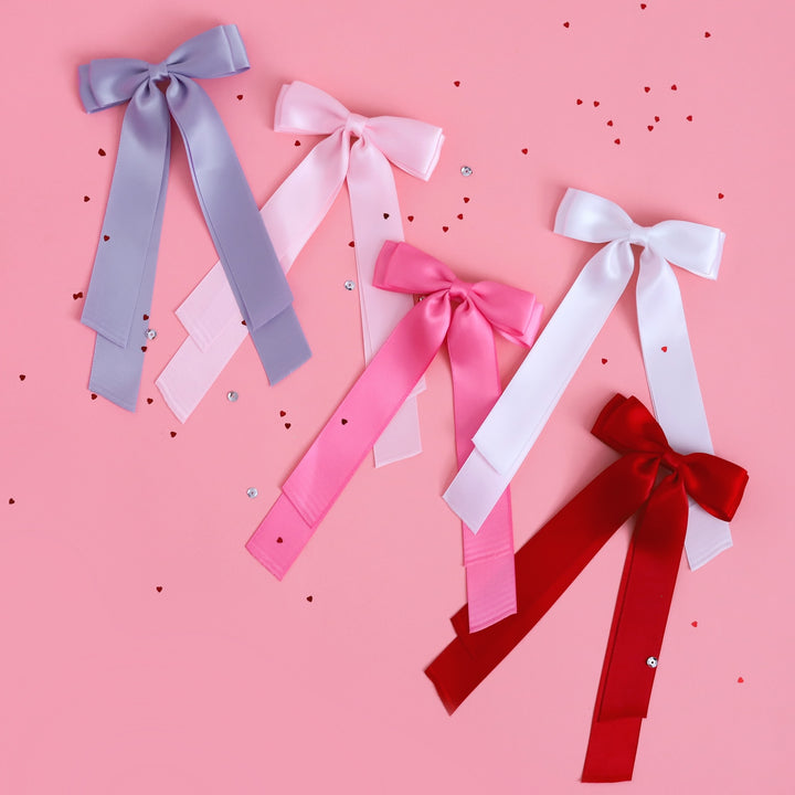 girl's valentine's day and spring satin ribbon bows with long tails