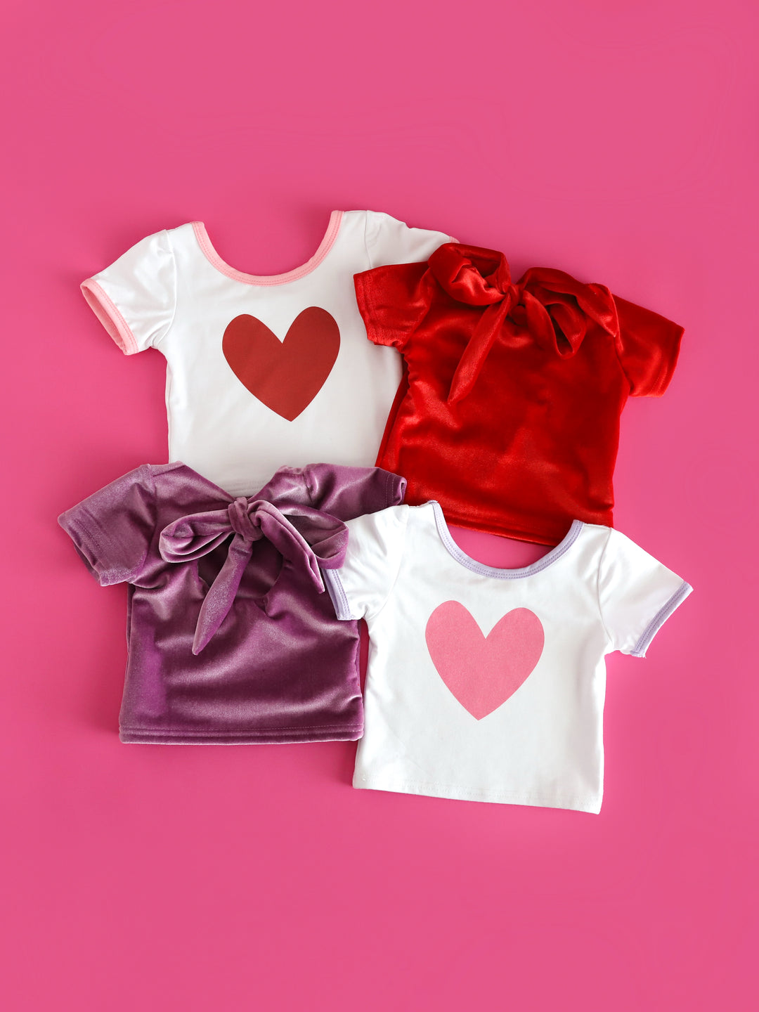 collection of girls' velvet and bamboo fitted tops to match Valentine's collection separates