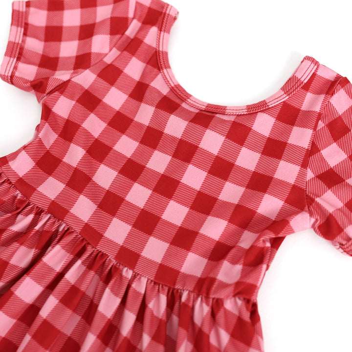 print detail photo of red and pink gingham scoop neck dress