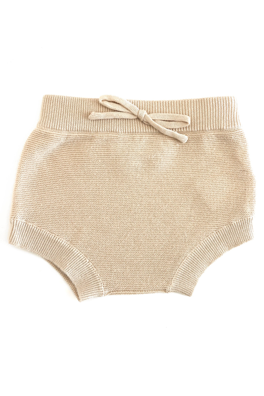 baby girls knit bloomer in vanilla with bow sewn on front waistband
