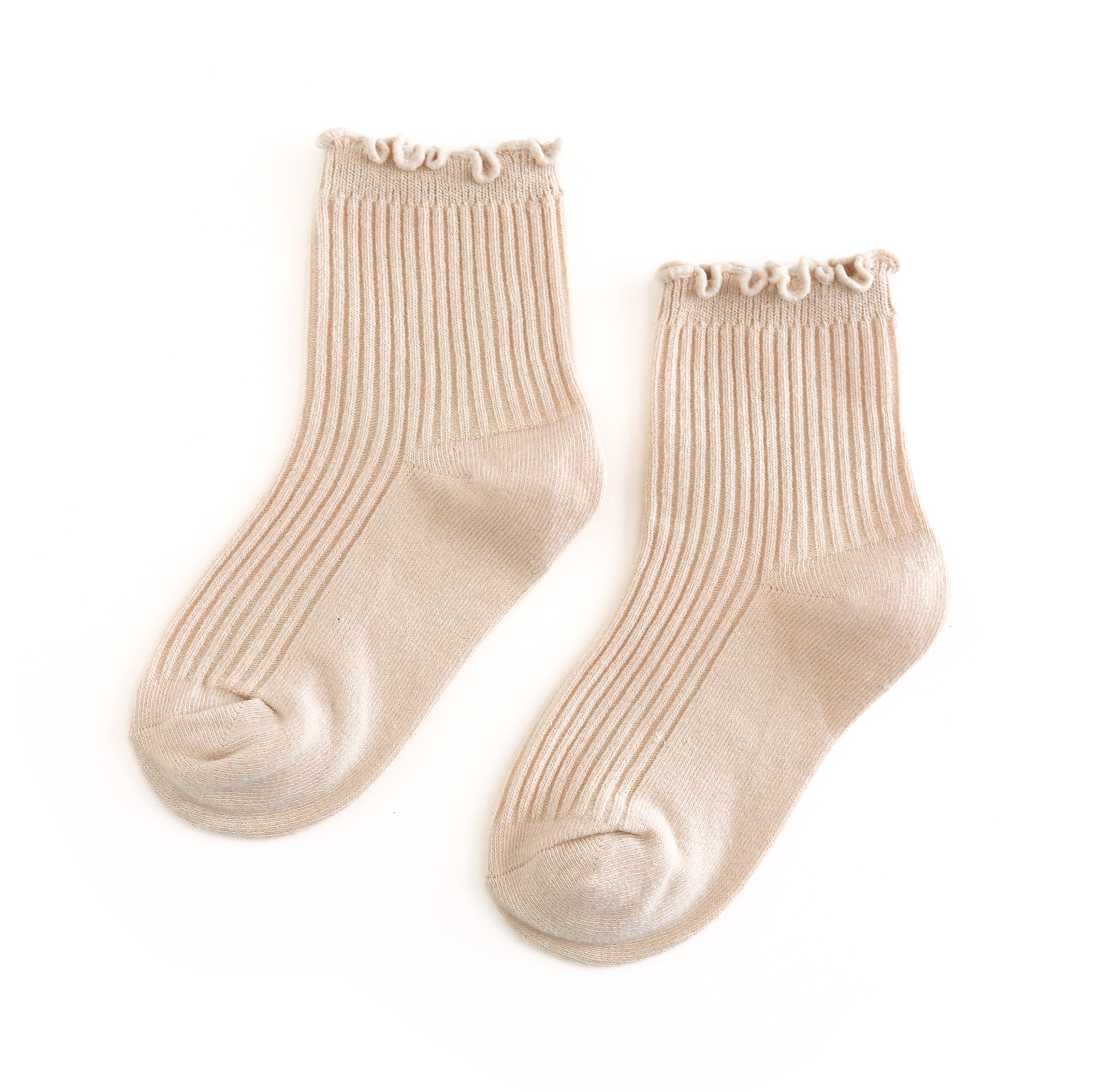 Ribbed Lettuce Trim Midi Socks - Vanilla