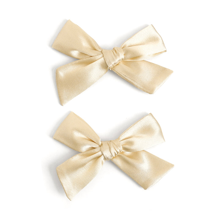 little girls cream satin pigtail bows for holiday outfit