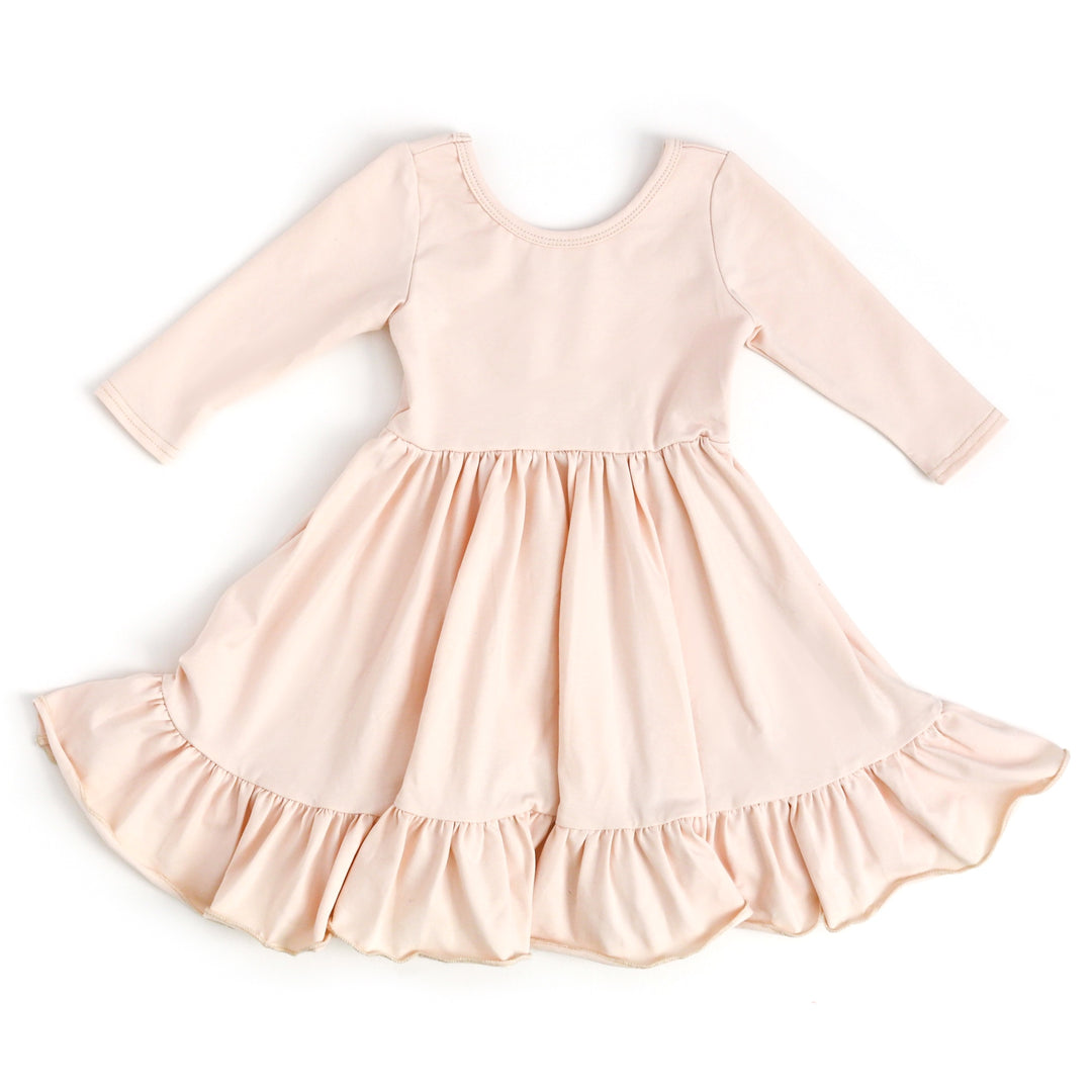little girls long sleeve vanilla cream twirl dress with pockets