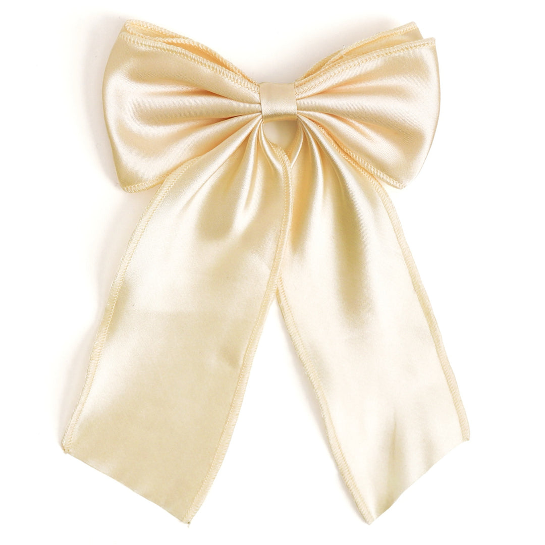 girls' cream satin double long tail holiday bow on clip