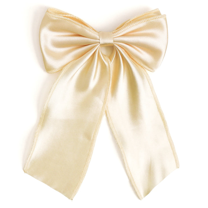 girls' cream satin double long tail holiday bow on clip