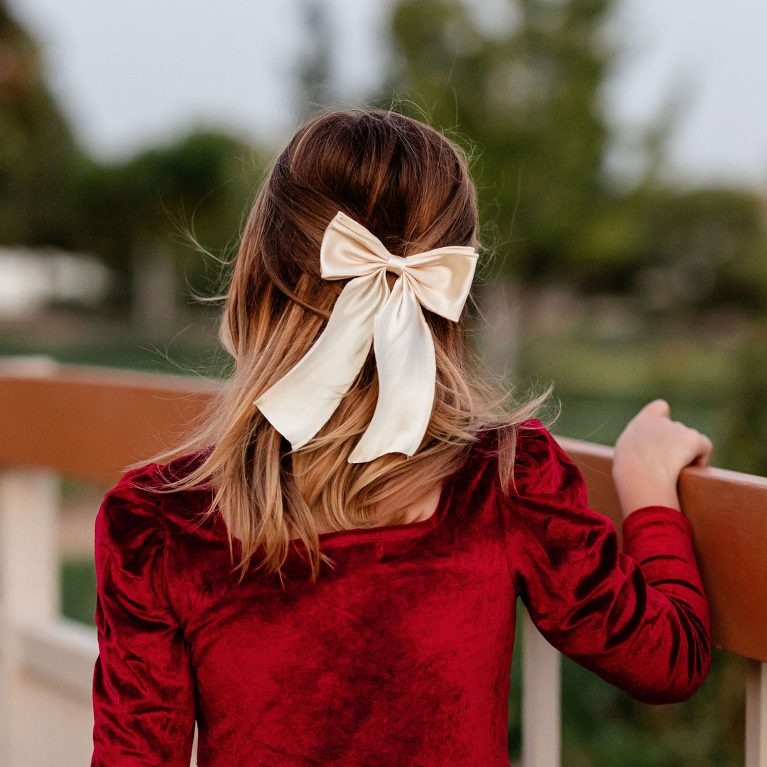 girls satin hair bow vanilla cream