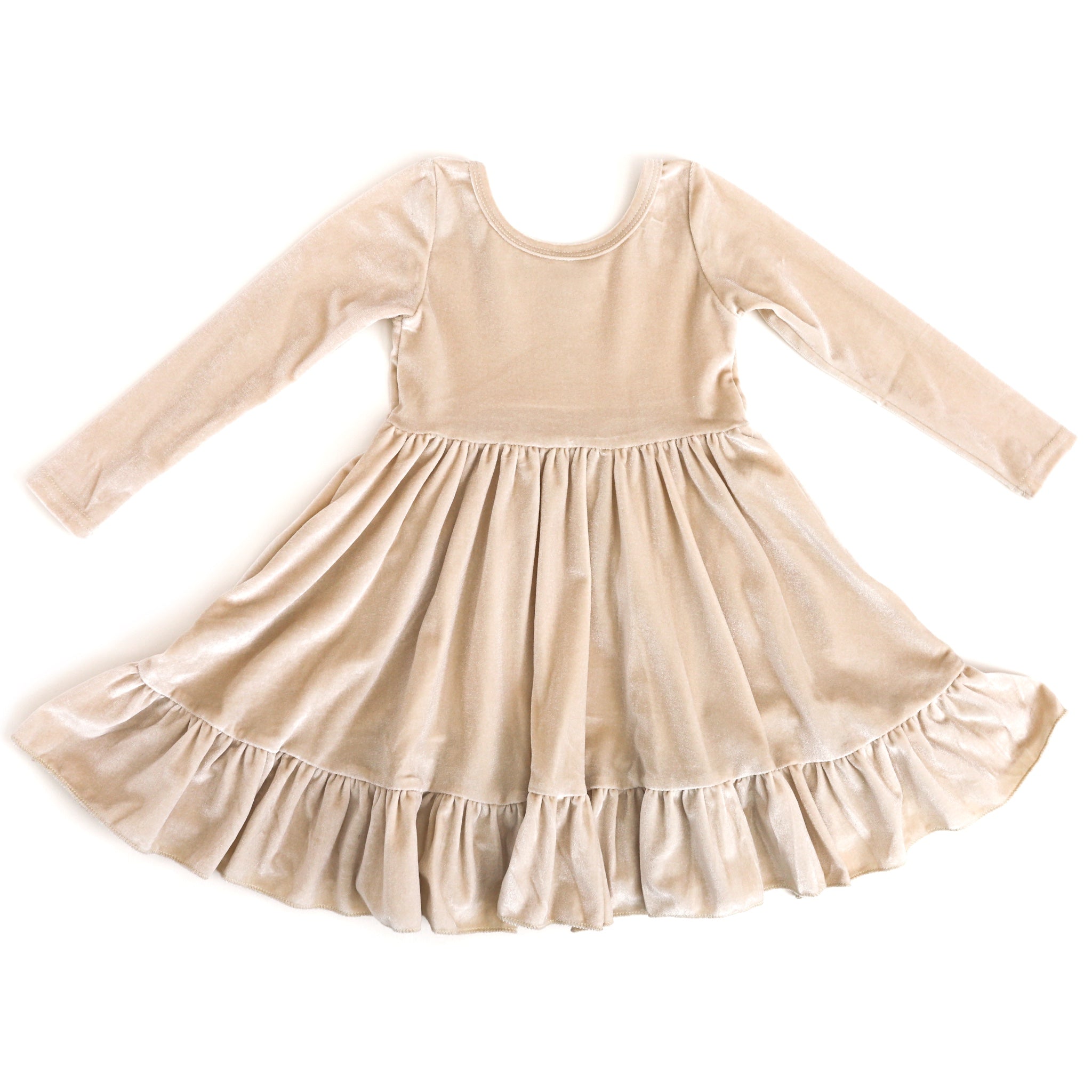 little girls fall velvet twirl dress in cream with long sleeves