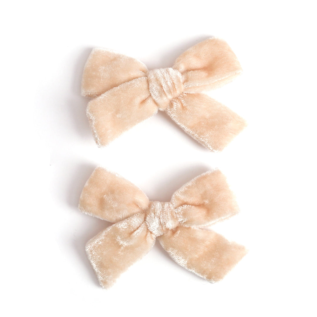 set of two cream velvet pigtail bows for girls