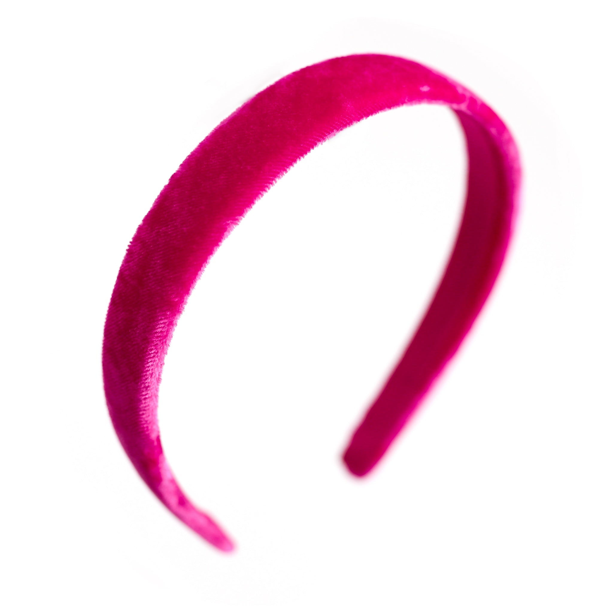girl's velvet covered headband in bright pink 