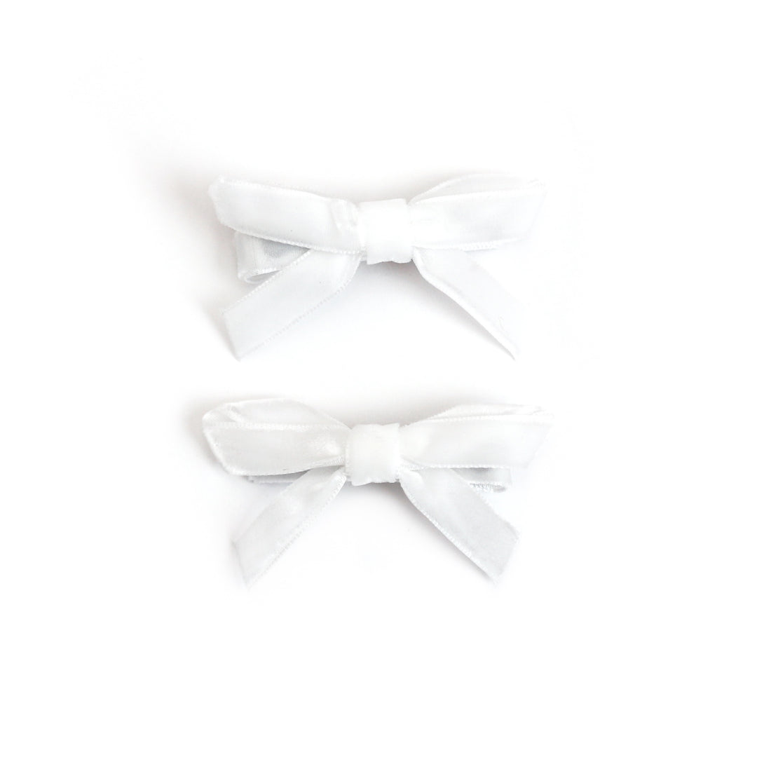 girl's white velvet ribbon pigtail bows on clips for spring and easter