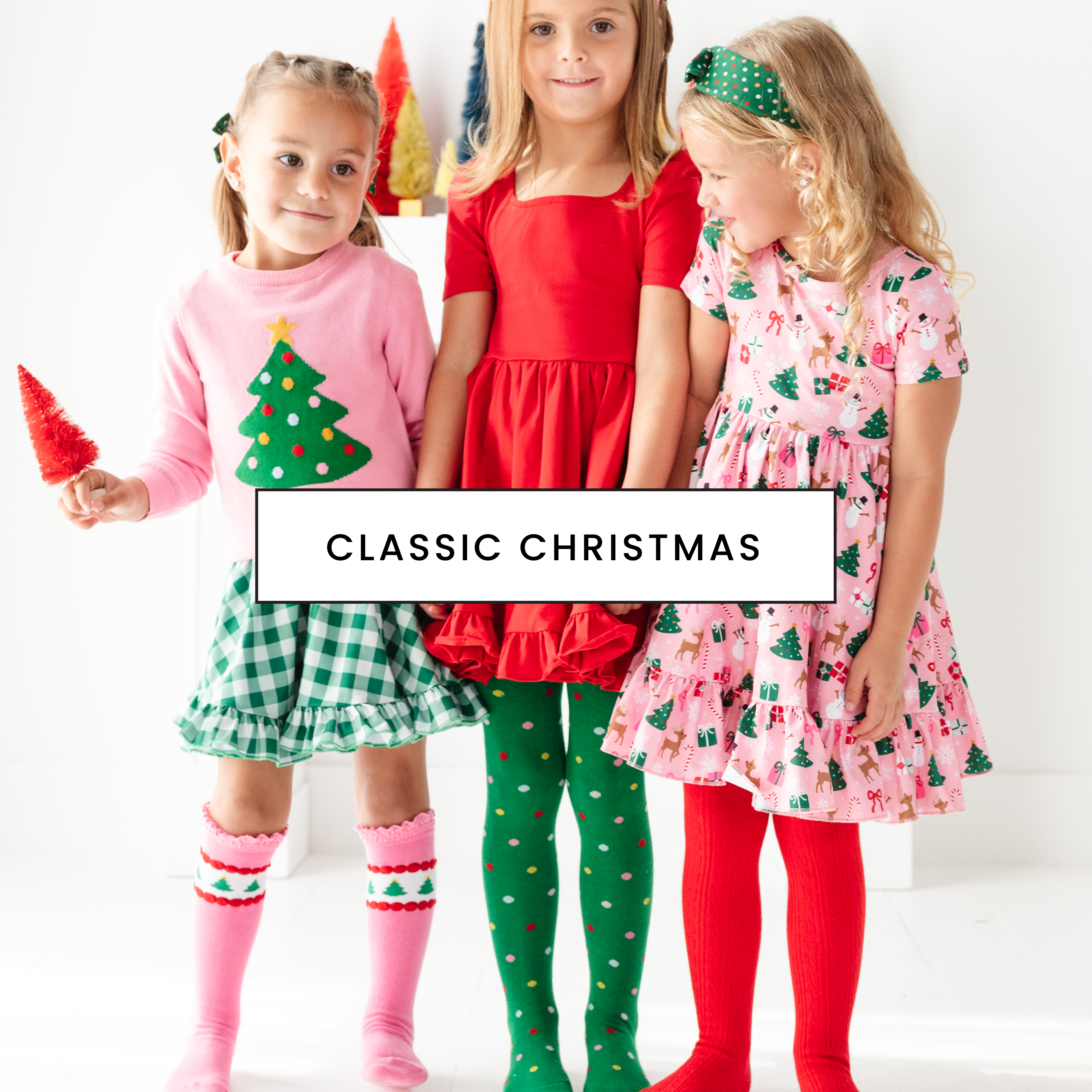 Girls Christmas Dresses Sweaters Knee Highs Tights Bows 2024 Little Stocking Company