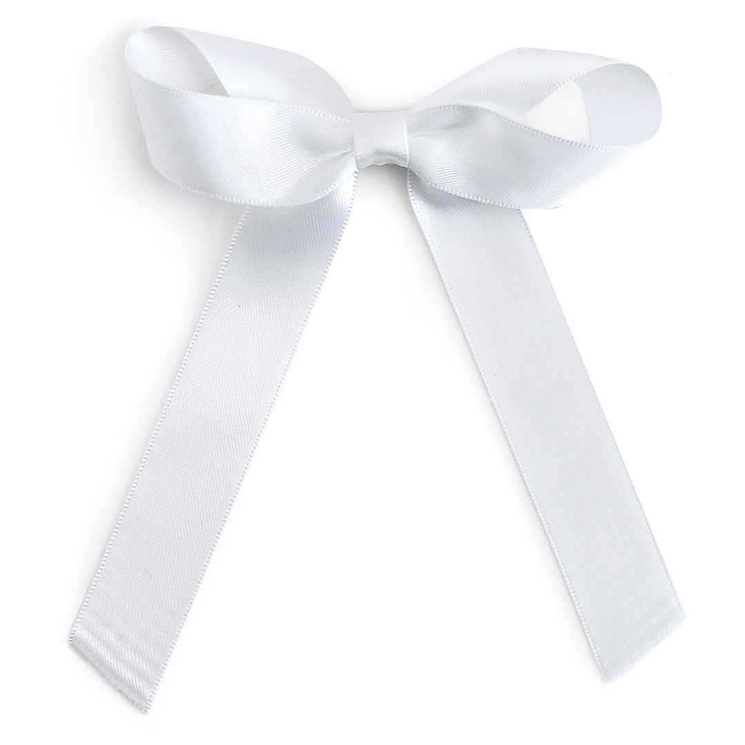 girl's white satin ribbon bow on clip