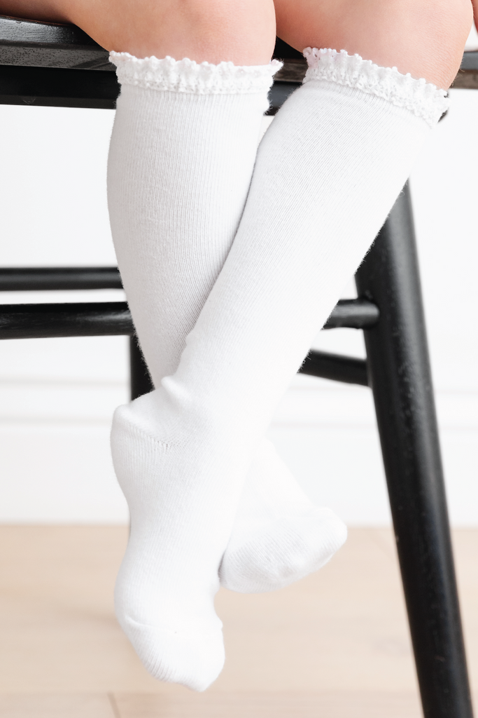 White Lace Top Knee High Socks for baby, toddler and girls