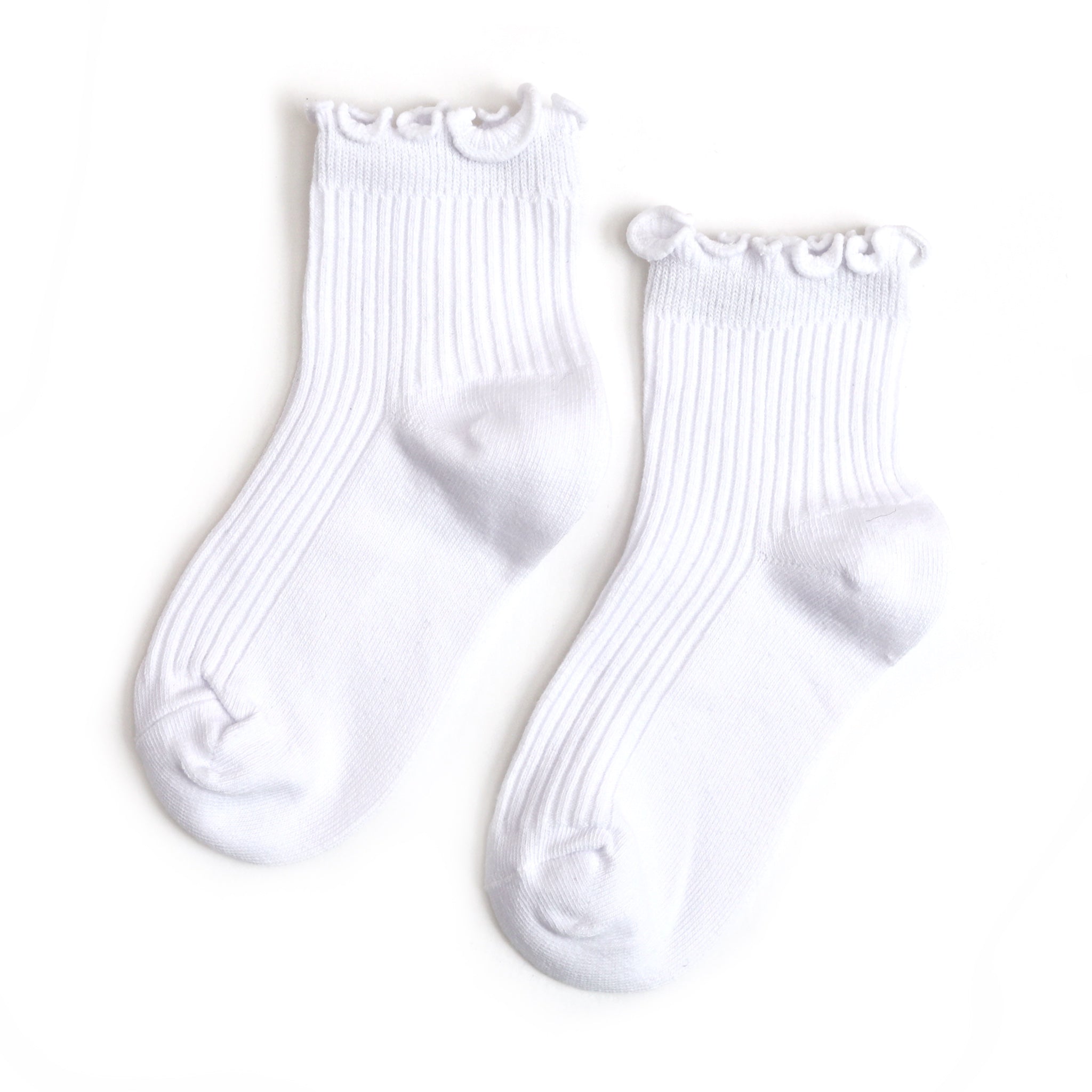 girls' white ribbed lettuce trim midi socks