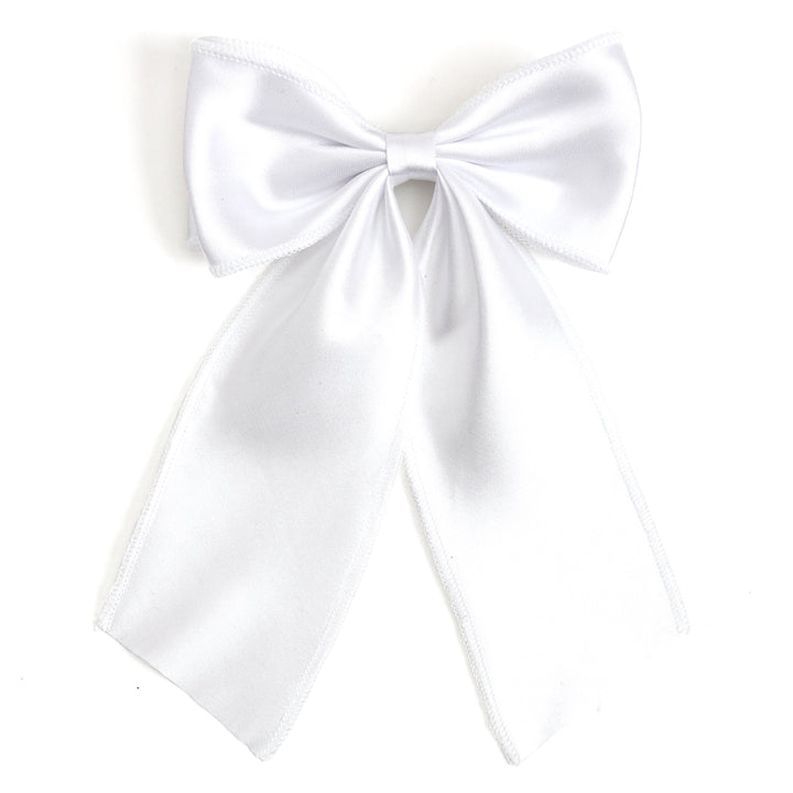 little girls classic white satin long tailed bow for Christmas 