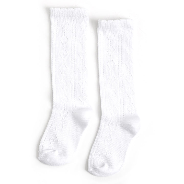 girls white fancy knee highs with scallop trim