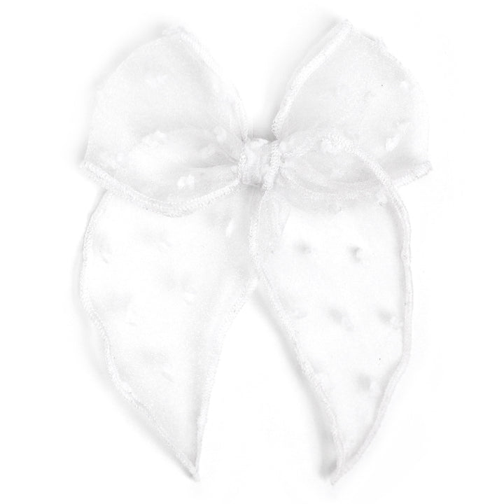 girls' sheer mesh dot hair bow in white