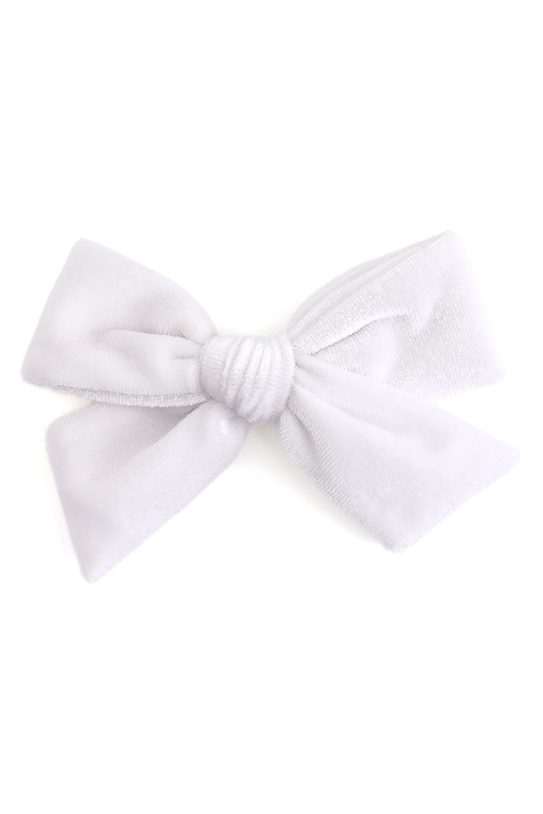 white velvet hair bow clip shown on solid white background