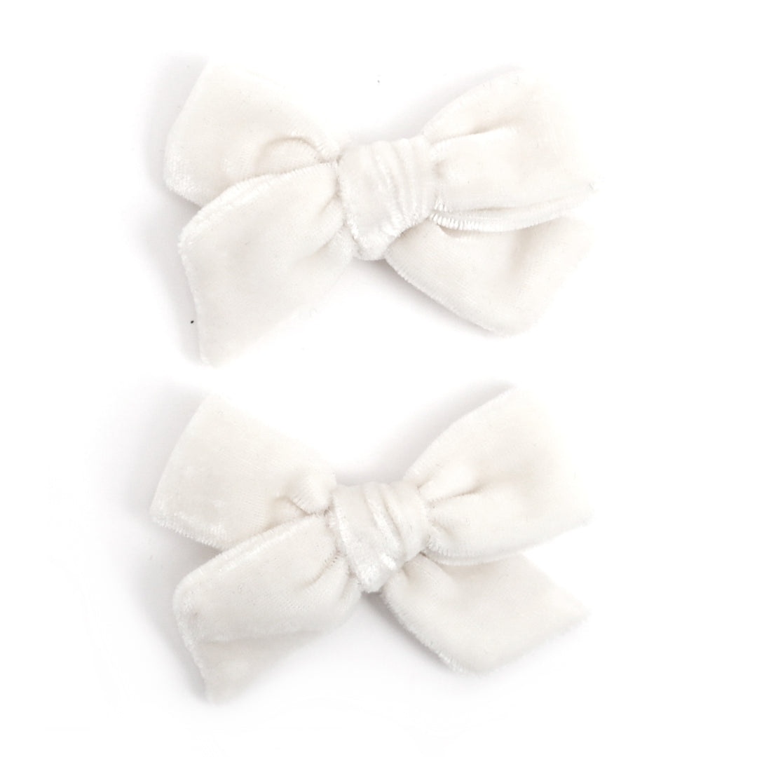 little girls set of pigtail bows in white velvet