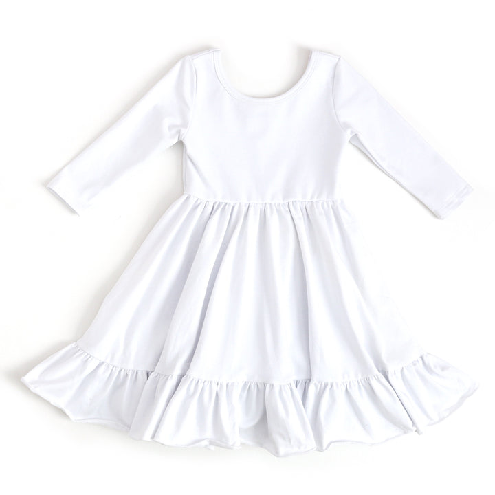 girls long sleeve white twirl dress with pockets