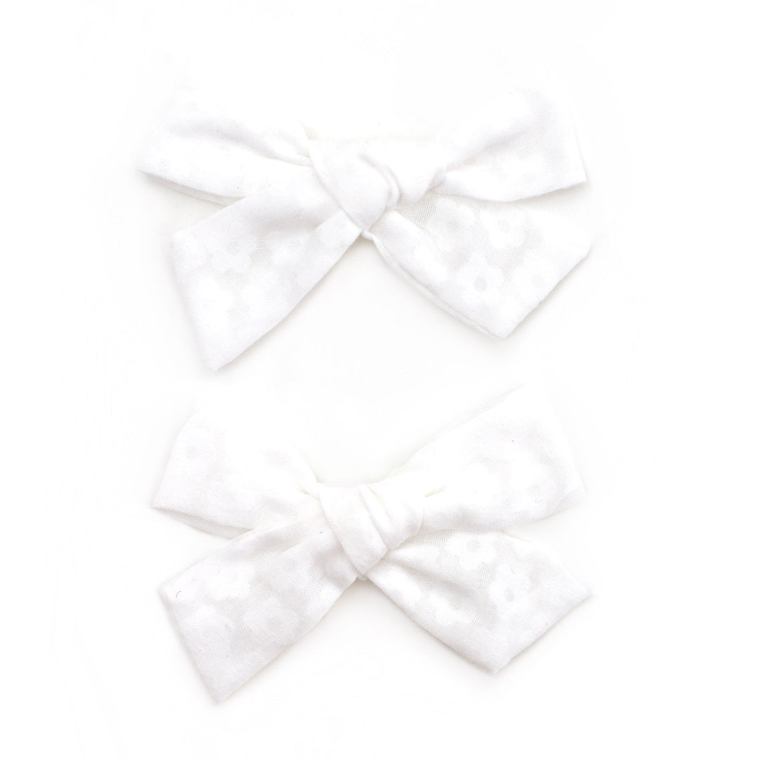 Pigtail Bows - White Flowers