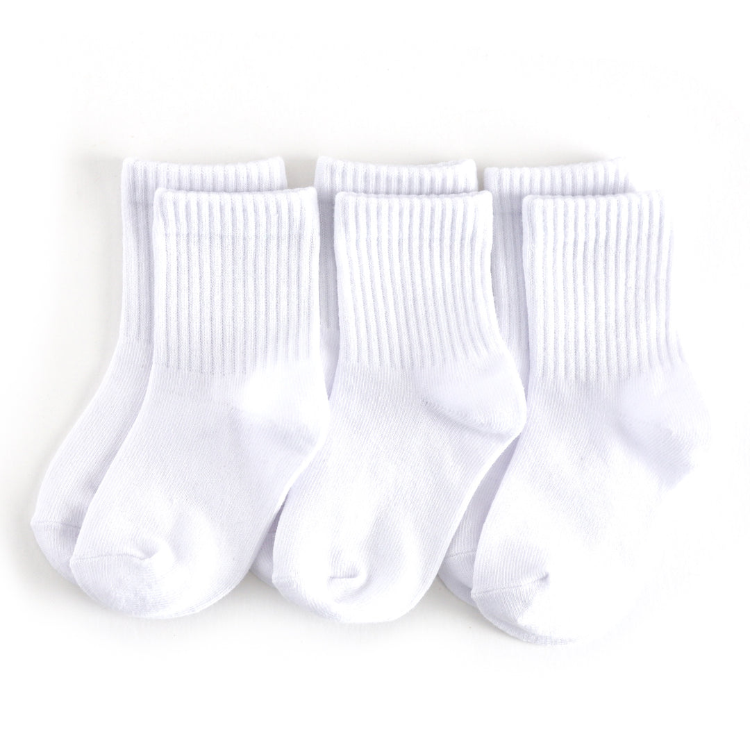 children's solid white pack of three midi length crew socks