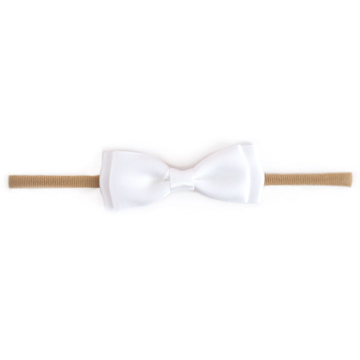 baby girls white satin bow on nylon headband