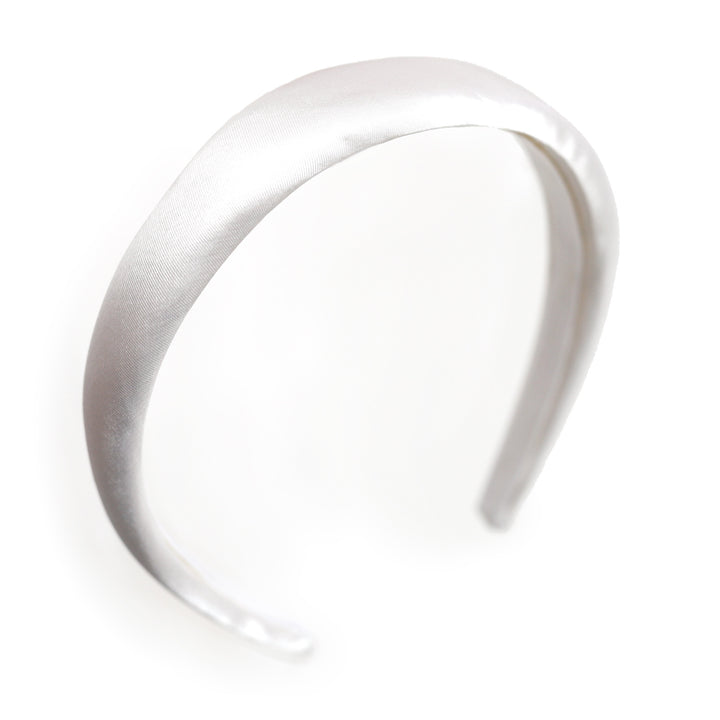 girls thick satin headband in white