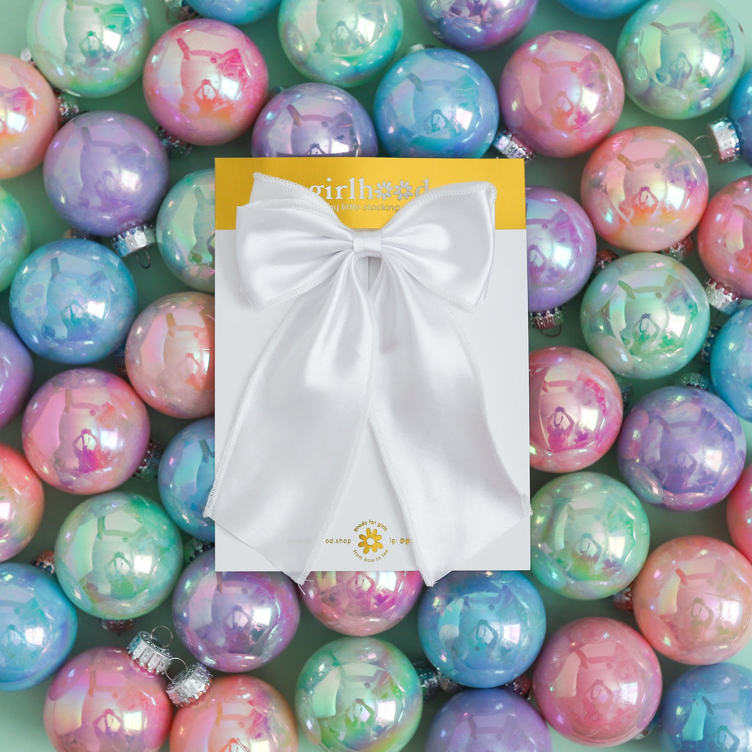 girls' winter white satin hair bow on clip