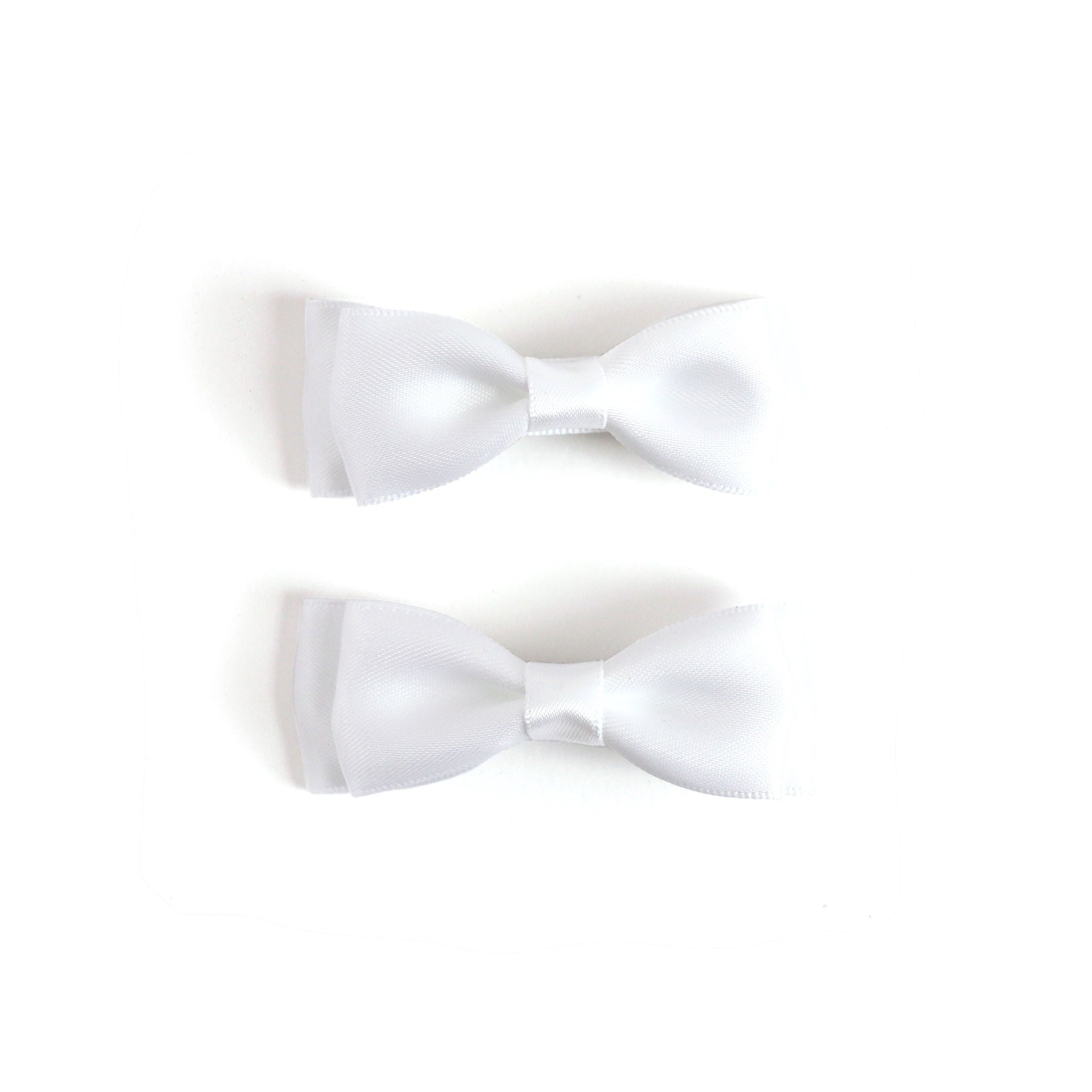 girls white satin double pigtail bows on clips