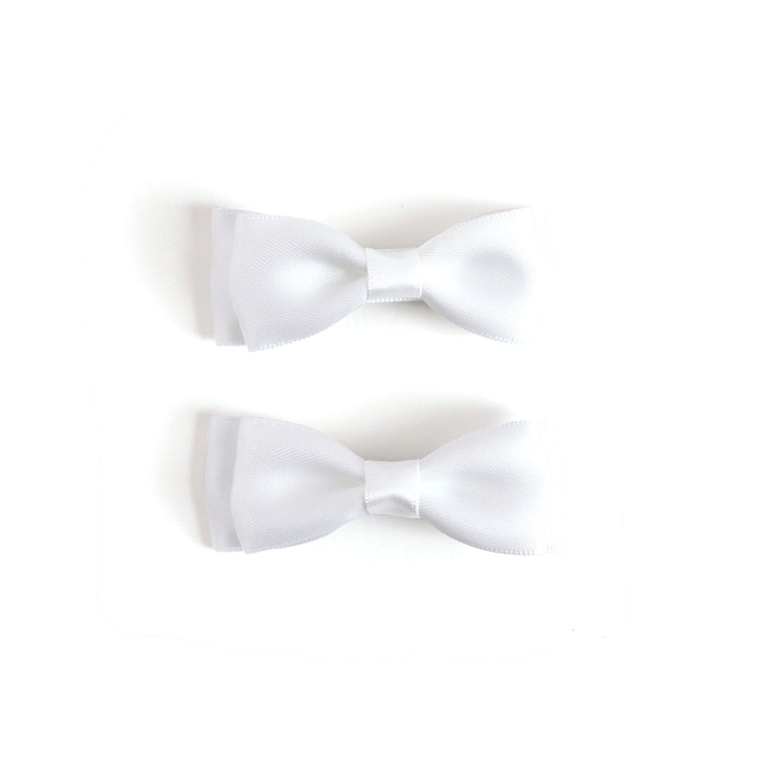 girls white satin double pigtail bows on clips