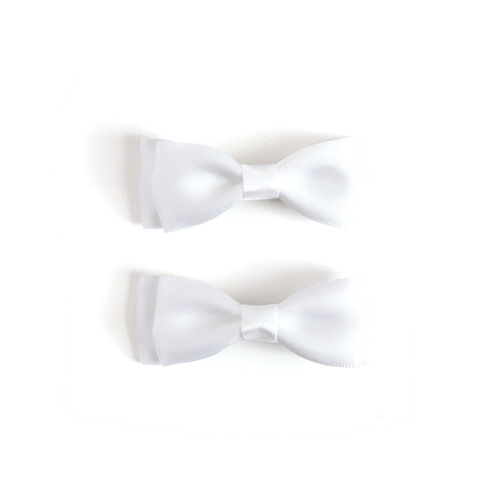 girls white satin double pigtail bows on clips