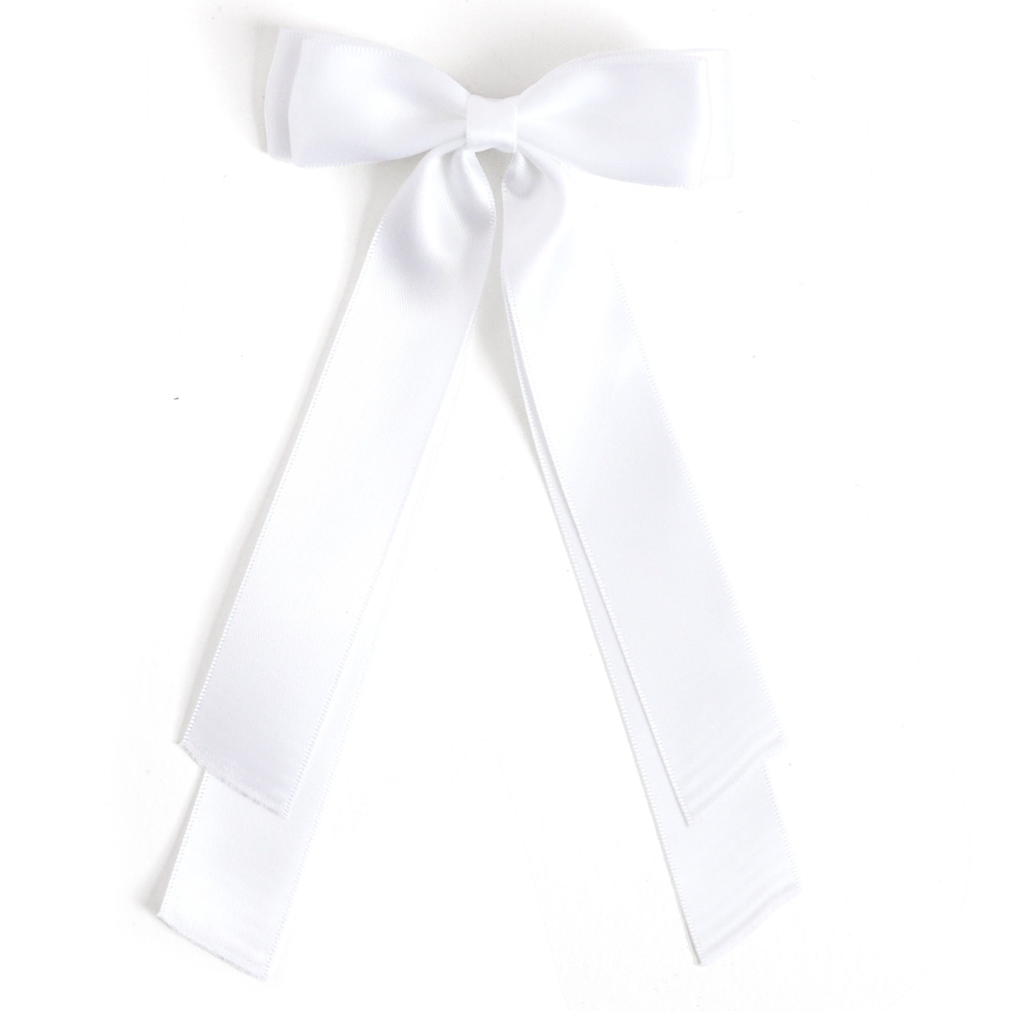 white long tail satin double bow on clip for Valentine's Day 