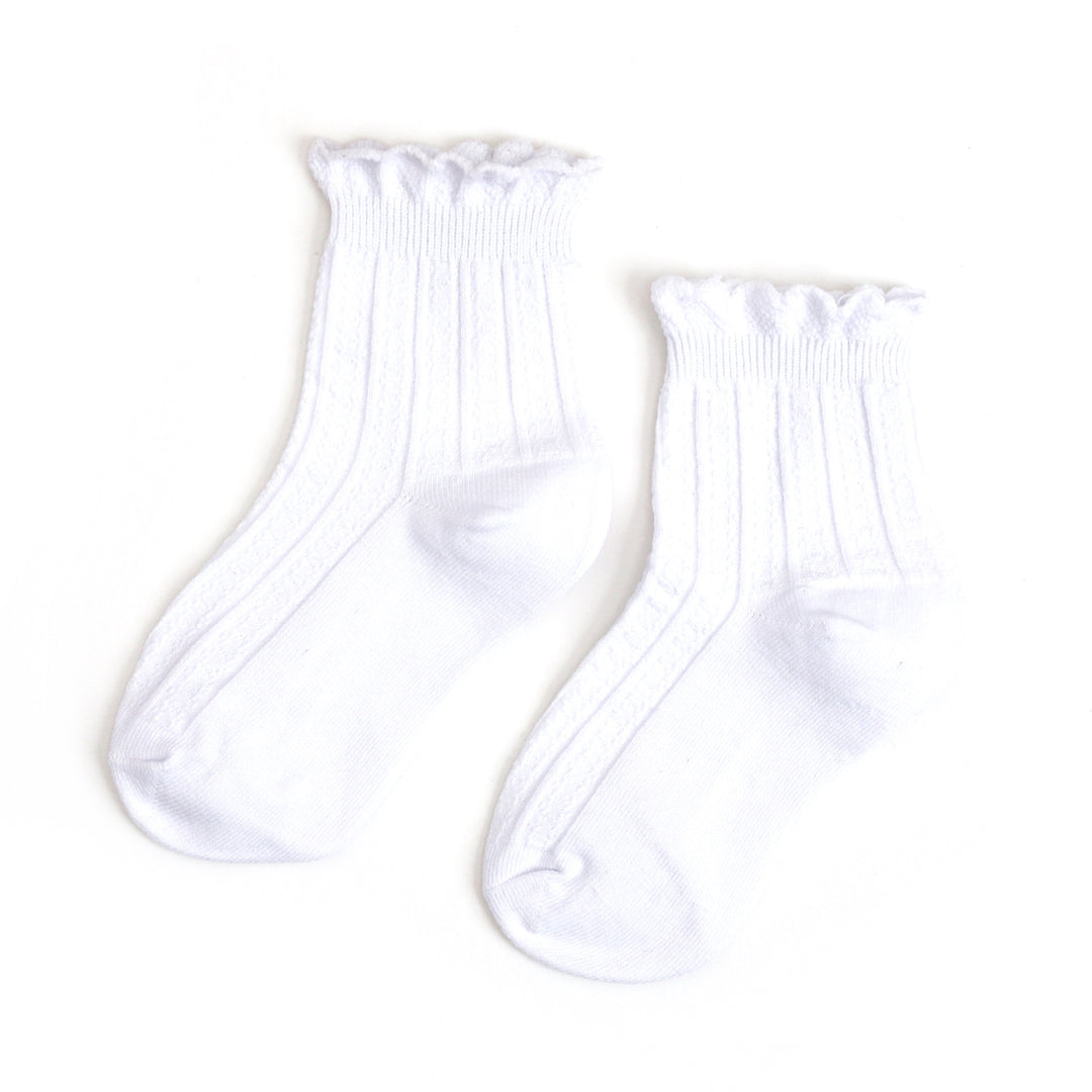 girl's midi socks in white with scalloped trim