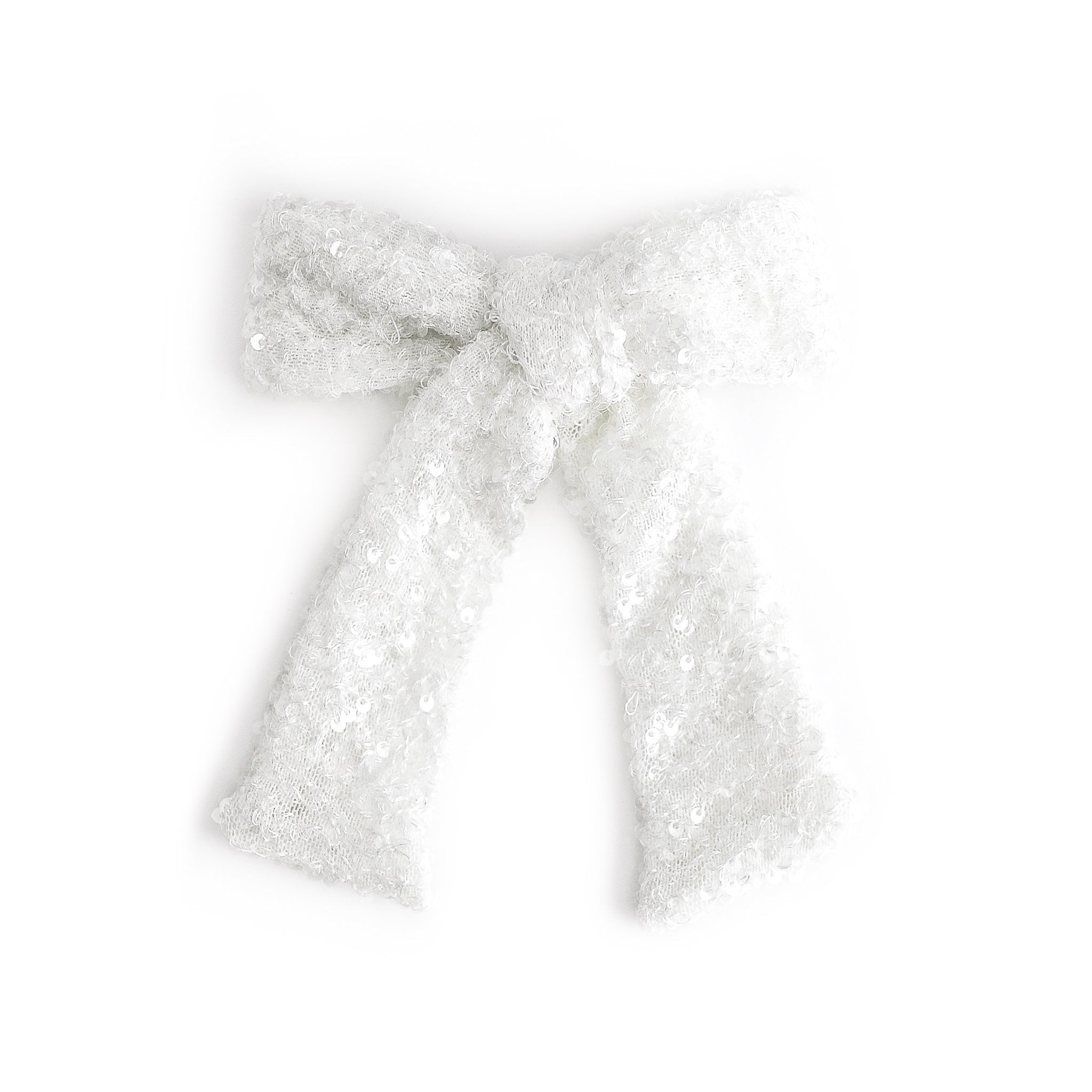 girls' winter white sparkly sequin bow on clip