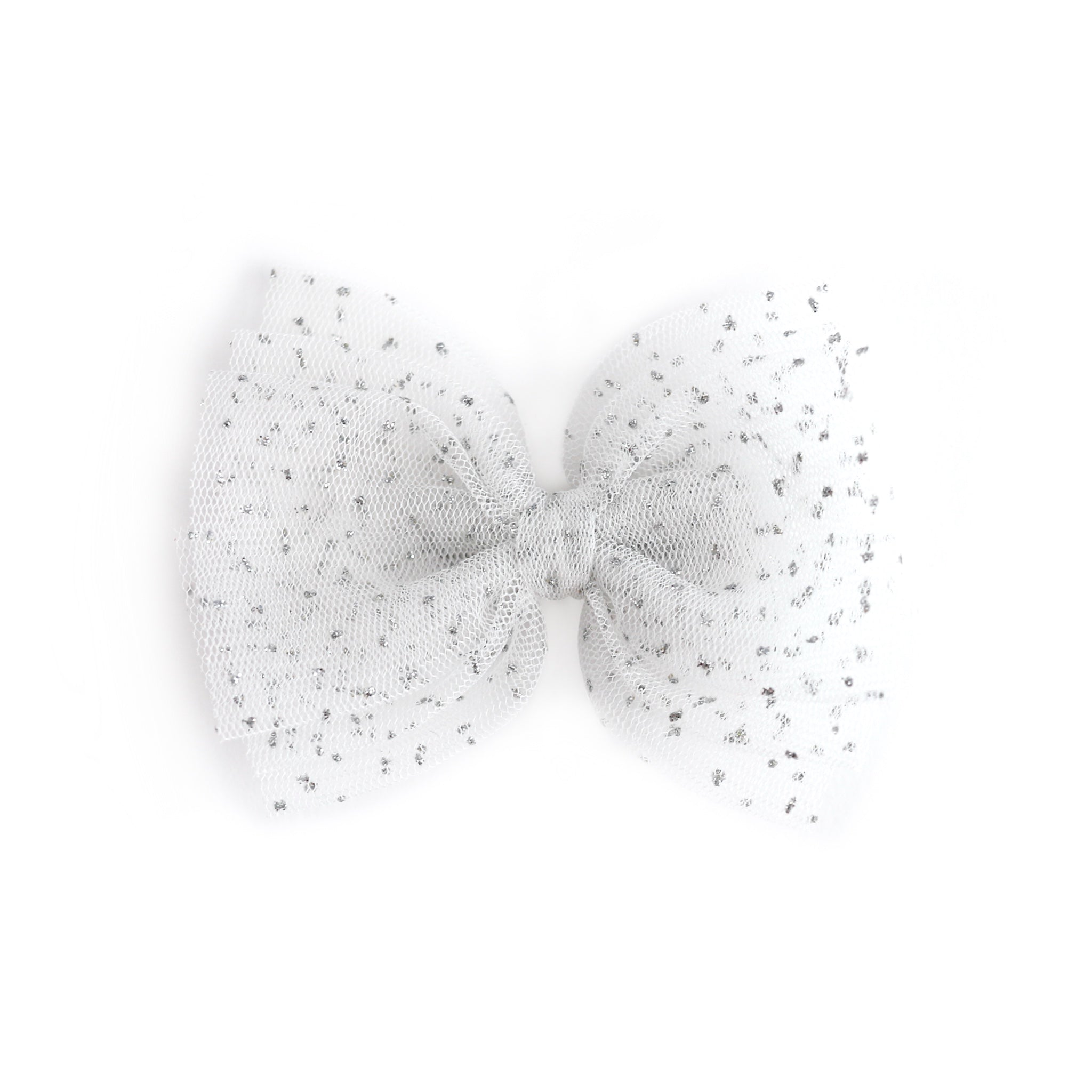 girls' winter white sparkly tulle bow on clip