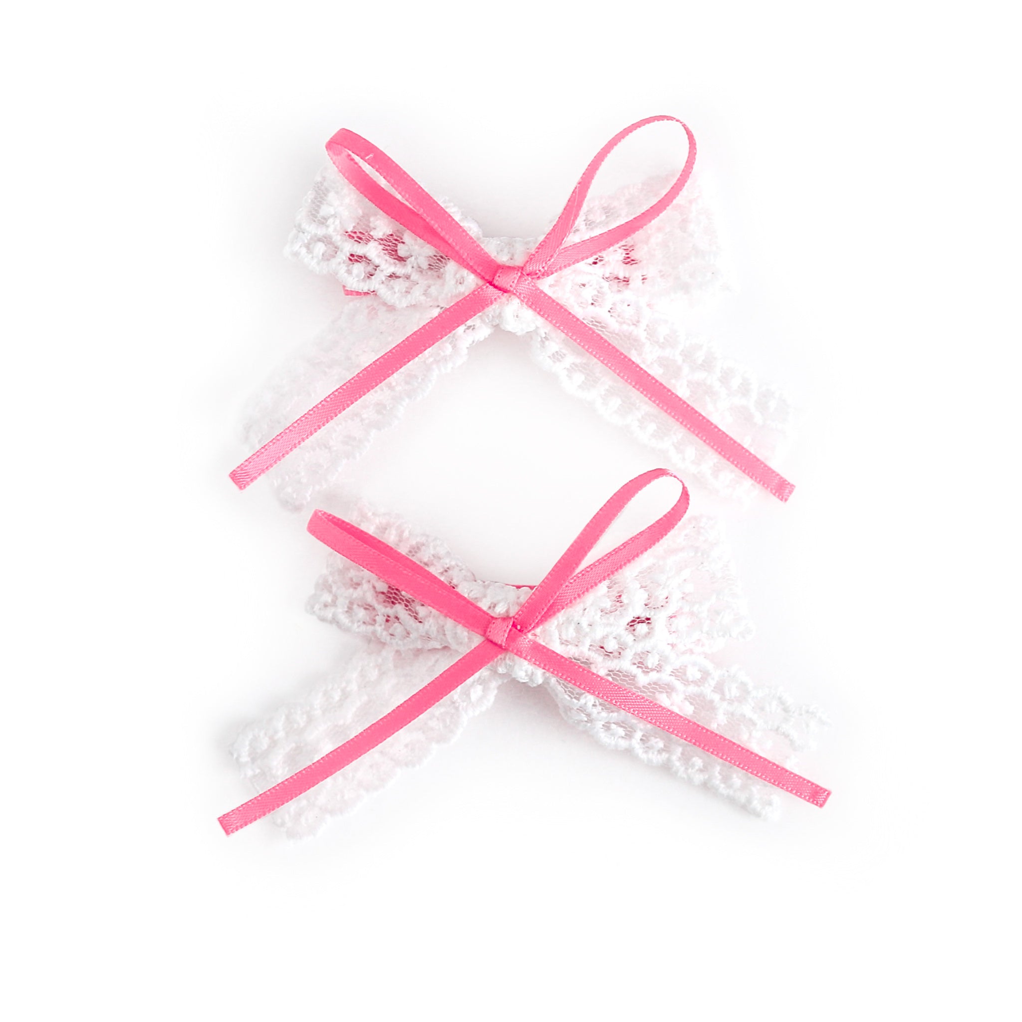 girls' white lace and pink ribbon pigtail bows on clips
