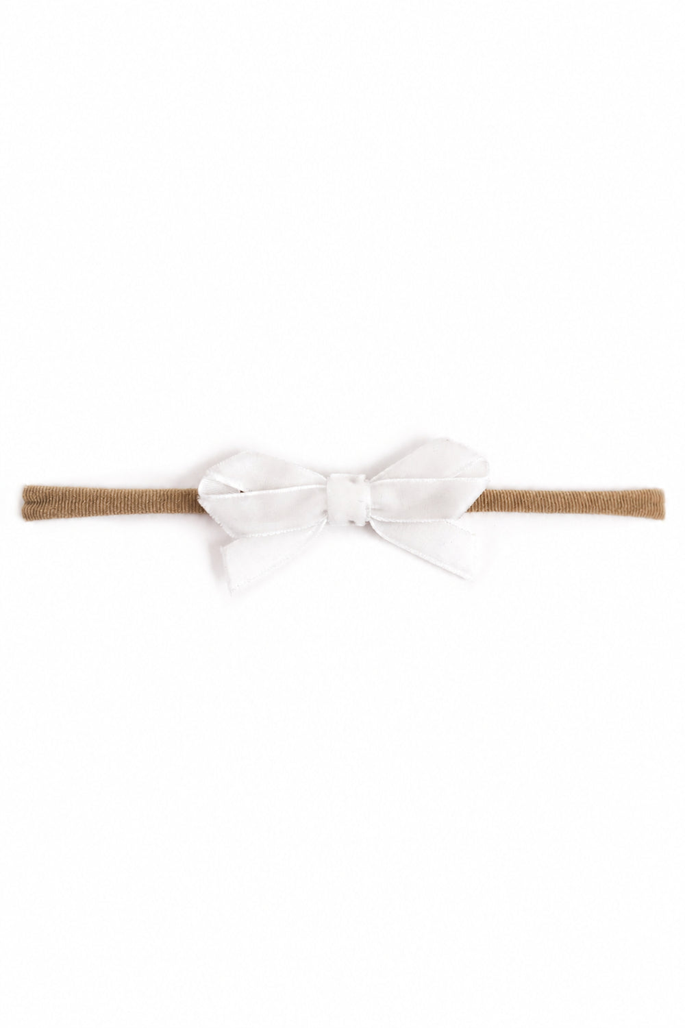 baby girl's white velvet ribbon bow on stretchy nylon headband for spring and easter