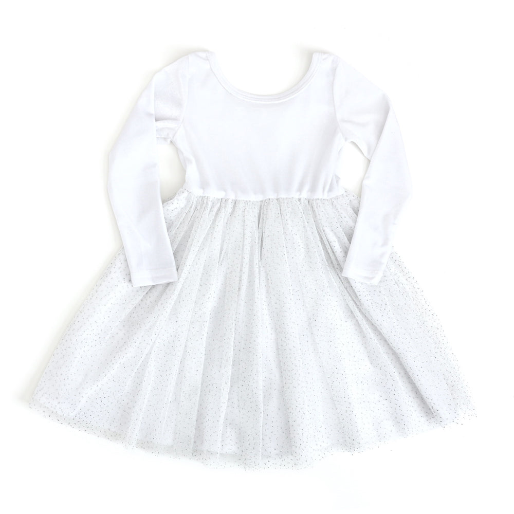 girls white fancy velvet dress with tulle sparkle skirt