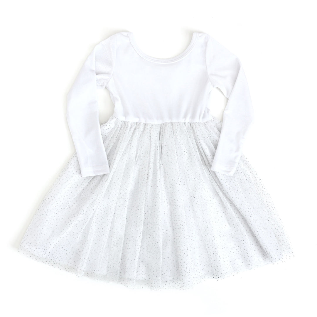 girls white fancy velvet dress with tulle sparkle skirt