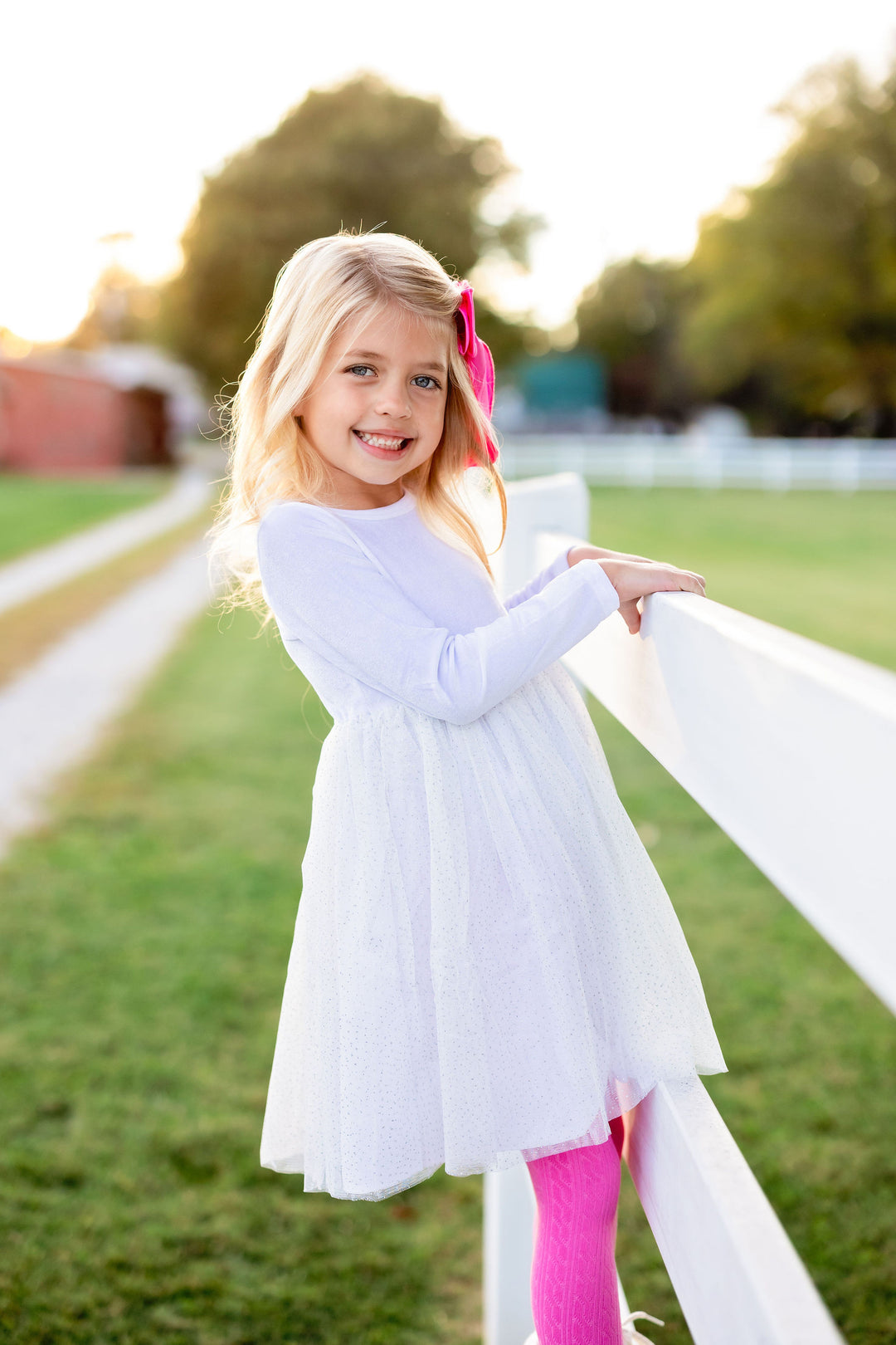 girls white flower girl fancy dress with tulle and sparkles