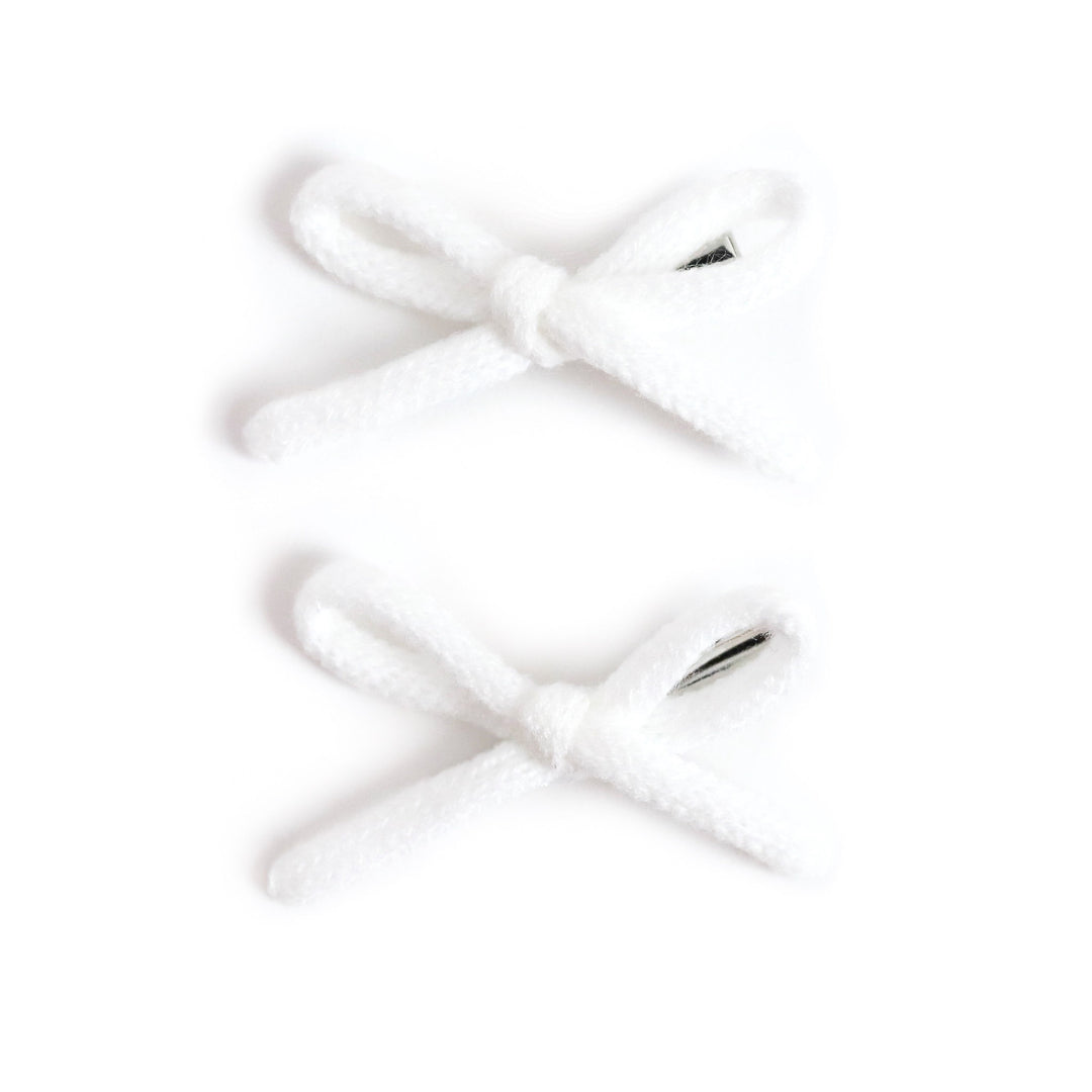 girls white knit pigtail bows on clips